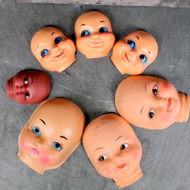 Set of 7 Vintage Doll Faces - For Crafting or Doll-Making/Repair - Various Types of Plastic | FREE SHIPPING 