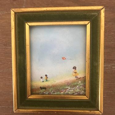 Small Vintage Enamel on Copper Painting Framed 