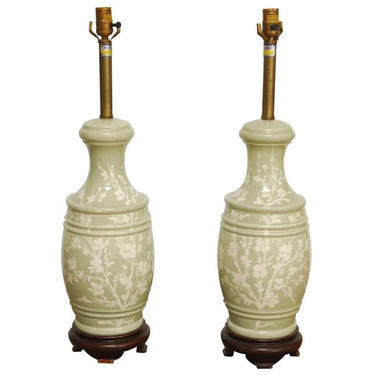 Pair of Chinese Celadon Style Vase Table Lamps by Marbro by ErinLaneEstate
