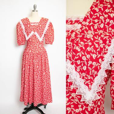 1990s Dress Red Cotton Full Skirt S 