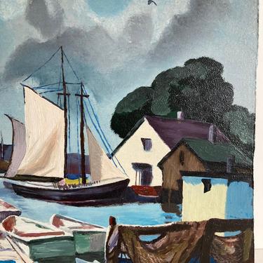 Vintage handpainted Oil Painting Coastal New England Scene Oil Painting 