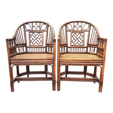 VINTAGE Brighton Pavilion  Bamboo 2 Chairs// Chinioserie Style Rattan Bamboo &amp; Cane Arm Chairs/ Hollywood Regency Decor (PAIR) 