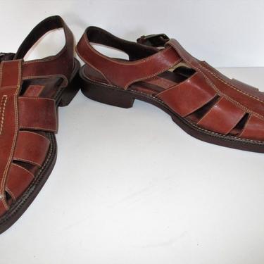 Vintage Cole Haan Fisherman Sandals, Weekend Casual Shoes, brown leather, 13D Men 