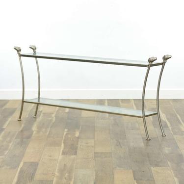 Modernist Cast Metal Console Table W Dog Head Detail