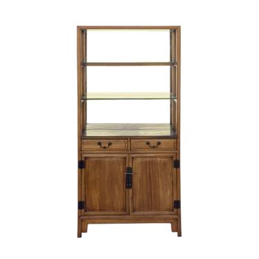 Chinese Vintage Light Brown Glass Display Bookcase Curio Cabinet cs6963E 