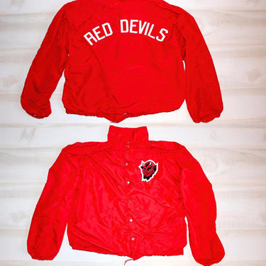 Vintage 80s Windbreaker, Snap Button Jacket, Coaches Jacket, Red Jacket, Red Devils, Sports, 1980s 
