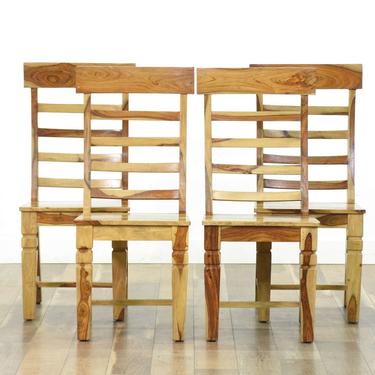 Set 4 Rustic Solid Acacia Wood Dining Chairs, Jaipur