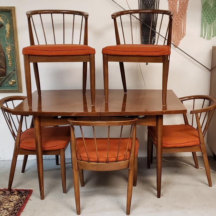 Mid-century Dining Set with Six Chairs