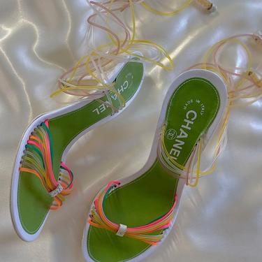 Chanel Strappy Neon Lace-Up Sandals