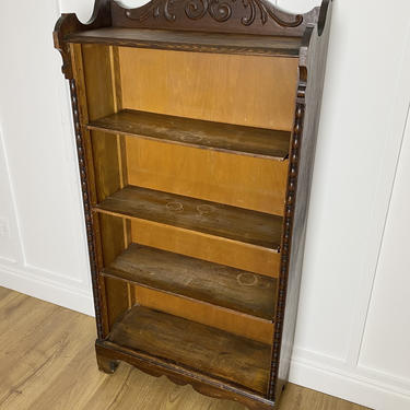 NEW - Victorian Open Bookcase, Antique Carved Crest Bookshelf 