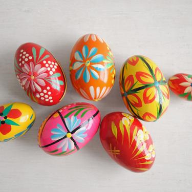 Vintage Hand Painted Polish Easter Eggs, Pisanki Folk Art Wooden Easter Eggs 