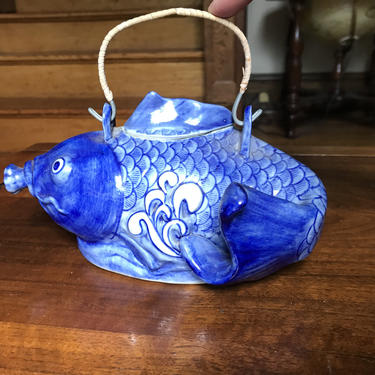 Blue Koi Fish Tea Pot 
