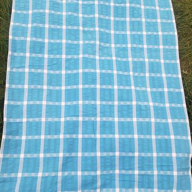 Vintage 1960's Blue and White Check Fabric / 70s Seersucker Fabric 