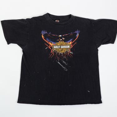Vintage Distressed Harley Davidson Eagle T Shirt - Extra Large | 90s Faded Black Livermore California Motorcycle Graphic Biker Tee 