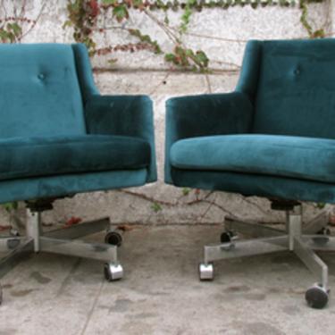 Mid Century Style Handmade Teal Velvet Chairs