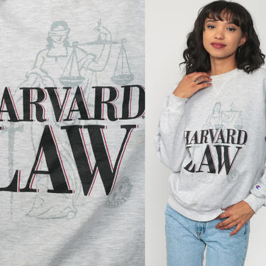 90s Harvard Sweatshirt Champion University Shirt College Sweatshirt Spell Out Law School Graphic Slouchy Grey 1990s Vintage Medium 