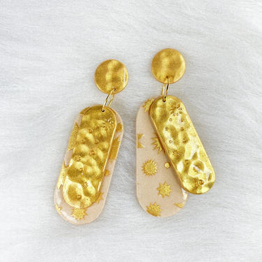 Constellation Tags in gold // Cosmic Collection // Polymer Clay Statement Earrings // Lightweight earrings 