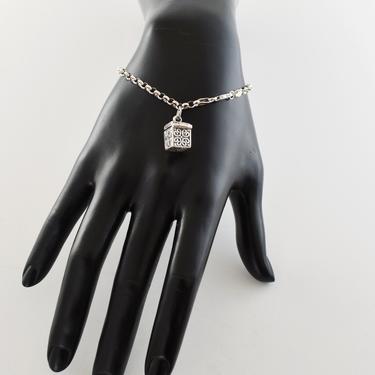 90's IBB Italy sterling prayer box rolo chain bracelet, detailed 925 silver lidded wish box chest single charm bracelet 