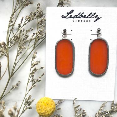 Orange Translucent Stained Glass Oval Earrings | Stained Glass Earrings | Translucent Earrings | Oval Earrings | Statement Earrings 