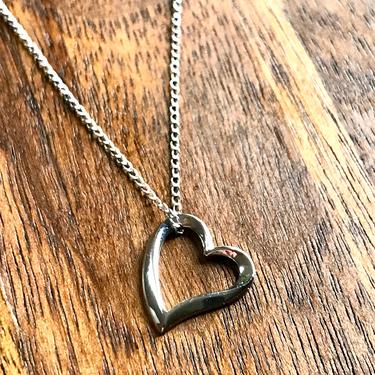 Sterling Silver Necklace Slanted Heart Pendant Open Heart Dainty 925 Chain J. F. Sterling 