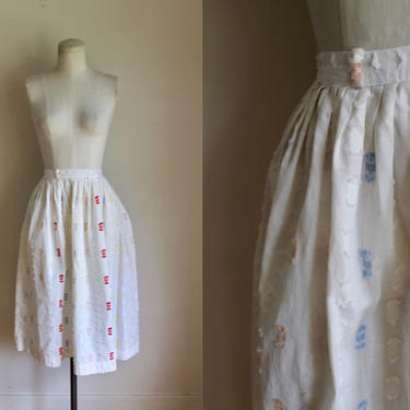 Vintage 1950s White Floral Cotton Full Skirt / XS 