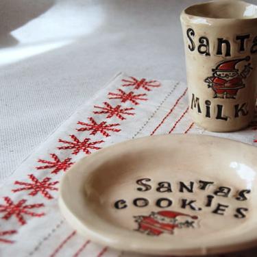 PRE ORDER - Santa cookie plate and milk cup, Christmas gift, Christmas plate 