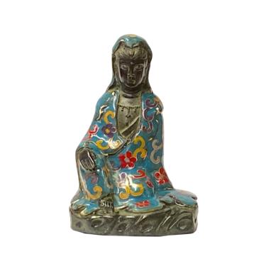 Chinese Metal Blue Enamel Cloisonné Kwan Yin Bodhisattva Statue ws1907E 