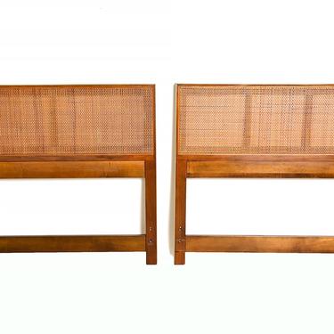 Paul McCobb Twin Size Walnut Cane Headboards Calvin Furniture Mid Century Modern 