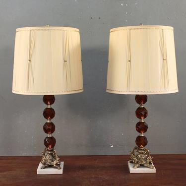 Regency Amber &amp; Brass Table Lamp