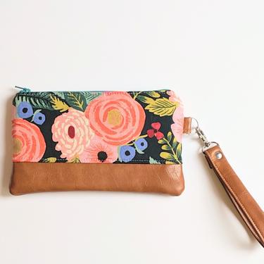 Rifle Paper Co Floral Wristlet: Small Bag, Wristlet Clutch, Bridesmaid Gift, Phone Wristlet 
