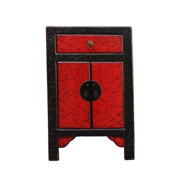 Chinese Distressed Black Red Crackle Pattern End Table Nightstand cs4363S