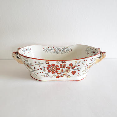 Antique 1800s Ironstone Bowl with Handles, India Floral Orange and Red Pattern, Vintage Ridgway England Persia 