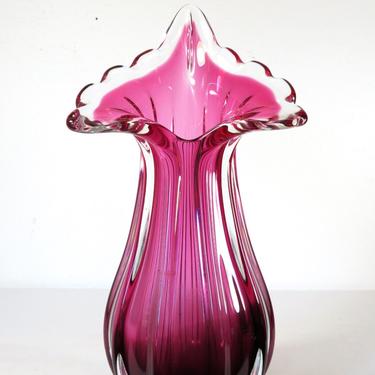 VTG Mid Century PINK RIBBED MURANO SOMMERSO ART GLASS VASE Barovier Toso Seguso