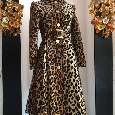 1960s leopard coat, faux fur coat, vintage 60s coat, size medium, rockabilly coat, princess coat, aquanala coat, velvet coat 