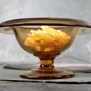 Vintage Light Amber Depression Glass Stemmed Bowl - Etched Floral Design - Drop Lip Bowl - Small Glass Centerpiece Bowl | FREE SHIPPING 