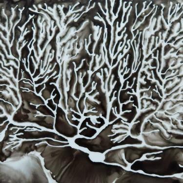 Black Purkinje Cell  - original ink painting of brain cell - neuroscience art 
