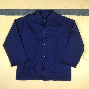 Size XL Vintage 1960s Indigo Cotton 3 Pocket Chore Shop Coat 