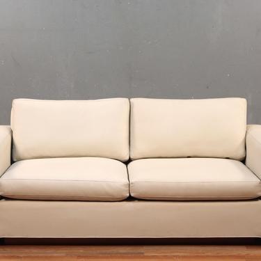 Mid Century White Leather &amp; Walnut Sofa – ONLINE ONLY