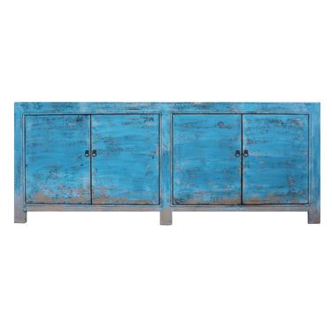 Distressed Pastel Blue Rough Finish High Credenza Console Buffet Table cs5374S