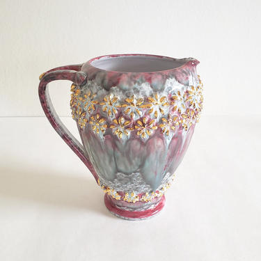 Vintage Italian Ceramic Pitcher, Signed Art Pottery, Pink Gray and Gold Vase, Unique Mid-Century Design, Maximalist Boho Style 