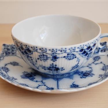Royal Copenhagen Blue Fluted Full Lace Cup and Saucer Set Made in Denmark 1130, 082 