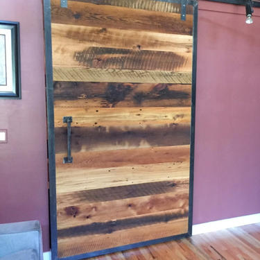 Reclaimed Barn Wood Door with Steel Frame and Hardware 