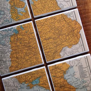 1931 USSR Vintage Map Coaster Set. Russian Décor. USSR Map. Russia Gift. Russian History Gift. Leningrad Map. Moscow Souvenir. Travel Gift. 