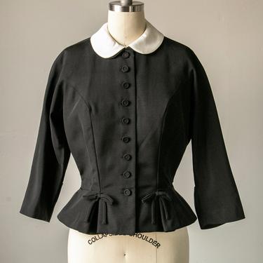 1950s Peplum Suit Jacket Black Fitted S 