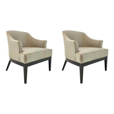 Transitional Kravet Champagne Silver Paden Lounge Chairs Pair
