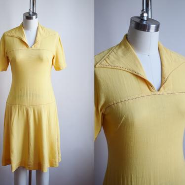 1940s Marigold Rayon Day Dress | XS/S | Vintage 40s Yellow Dress 
