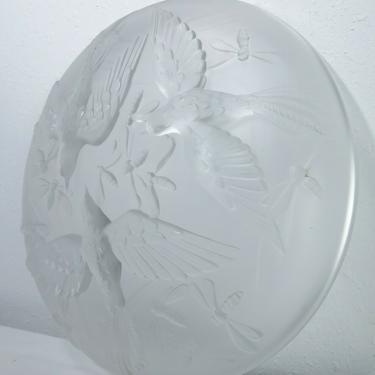 VTG Signed VERLYS Frosted ART GLASS BOWL CHARGER W/ BIRDS Sculpture Deco NR