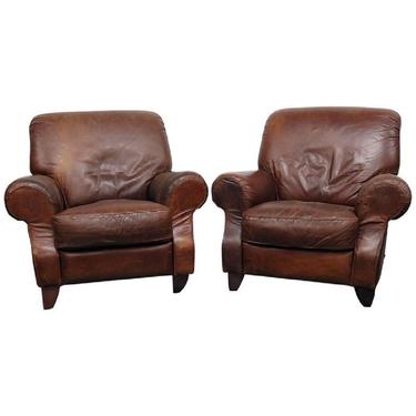 SOLD. Pair of Contemporary Italian Leather Club Chairs