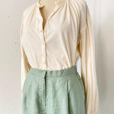 Yves Saint Laurent Peasant Top, Ivory Puff Sleeve Blouse, Vintage YSL Shirt for Women, Size 4 Small 