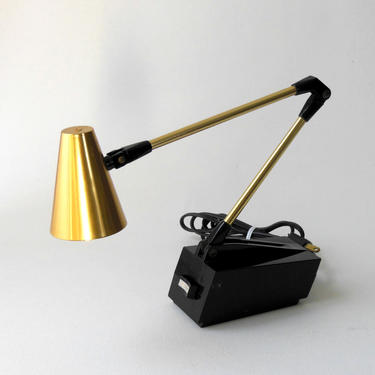 Vintage 70s TENSOR LAMP Black and Brass w Brass Shade 7100 High Intensity Desk Reading Task Light VG Condition 
